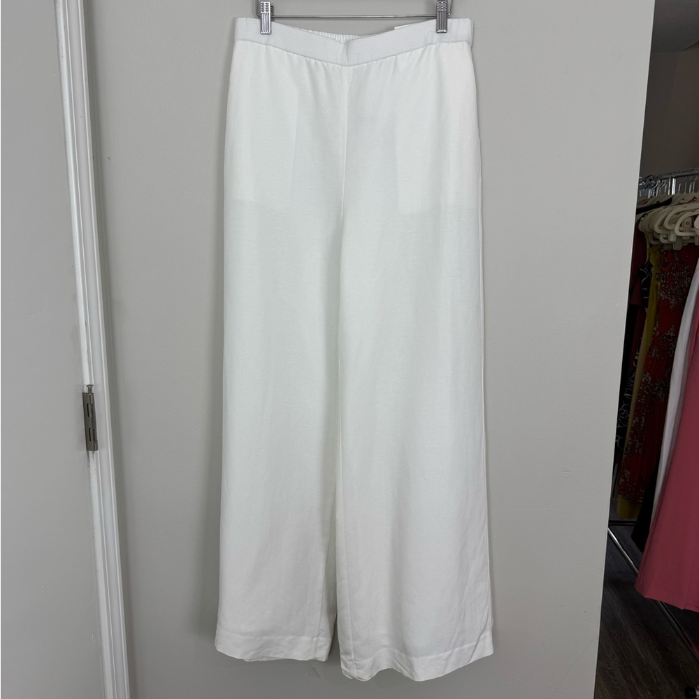 NWT Ann Taylor White Lined Wide Leg Pants elastic waist back. Medium